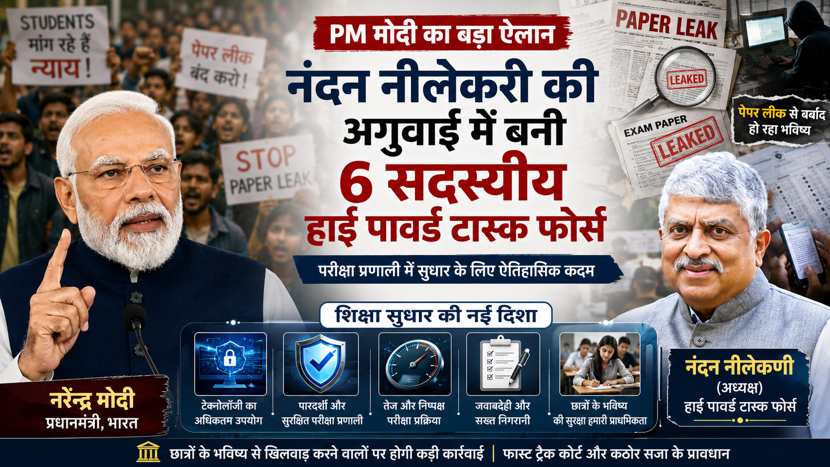 परीक्षा प्रणाली में बड़े बदलाव की तैयारी: PM मोदी का बड़ा ऐलान, नंदन नीलेकणी की अगुवाई में बनी 6 सदस्यीय हाई पावर्ड टास्क फोर्स