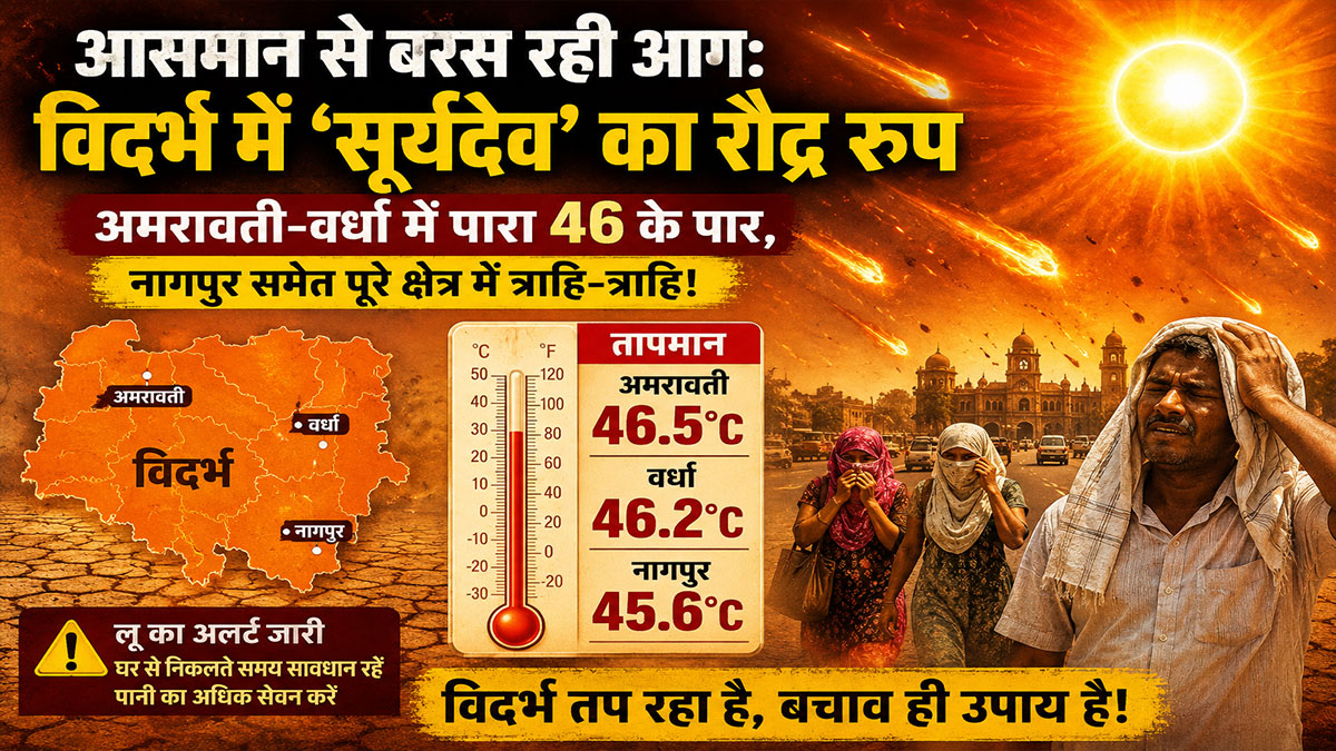 आसमान से बरस रही आग: विदर्भ में 'सूर्यदेव' का रौद्र रूप, अमरावती-वर्धा-अकोला में पारा 46 पार; भीषण गर्मी से थमी जिंदगी की रफ्तार