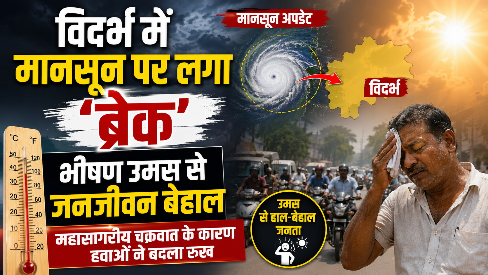 विदर्भ में मानसून पर लगा 'ब्रेक': भीषण उमस से जनजीवन बेहाल, महासागरीय चक्रवात के कारण हवाओं ने बदला रुख