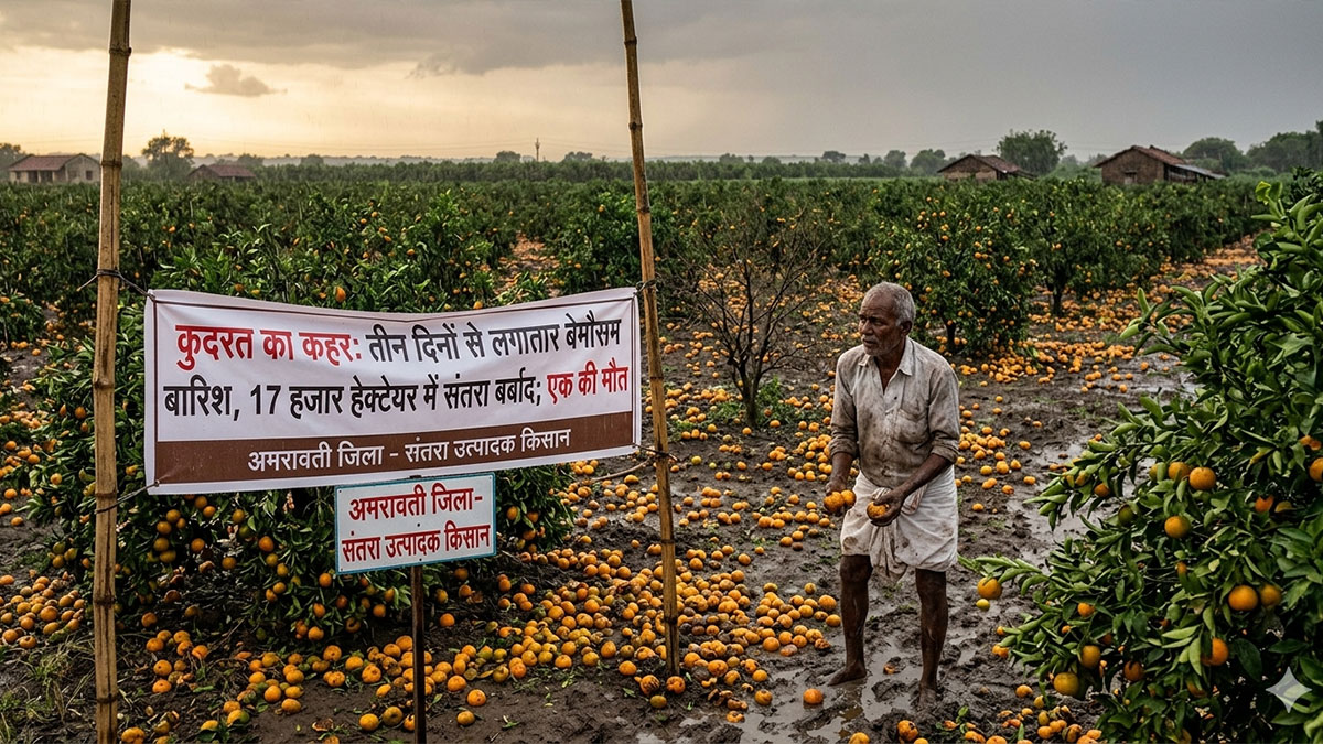 Amravati: कुदरत का कहर: तीन दिनों से लगातार बेमौसम बारिश, 17 हजार हेक्टेयर में संतरा बर्बाद; एक की मौत