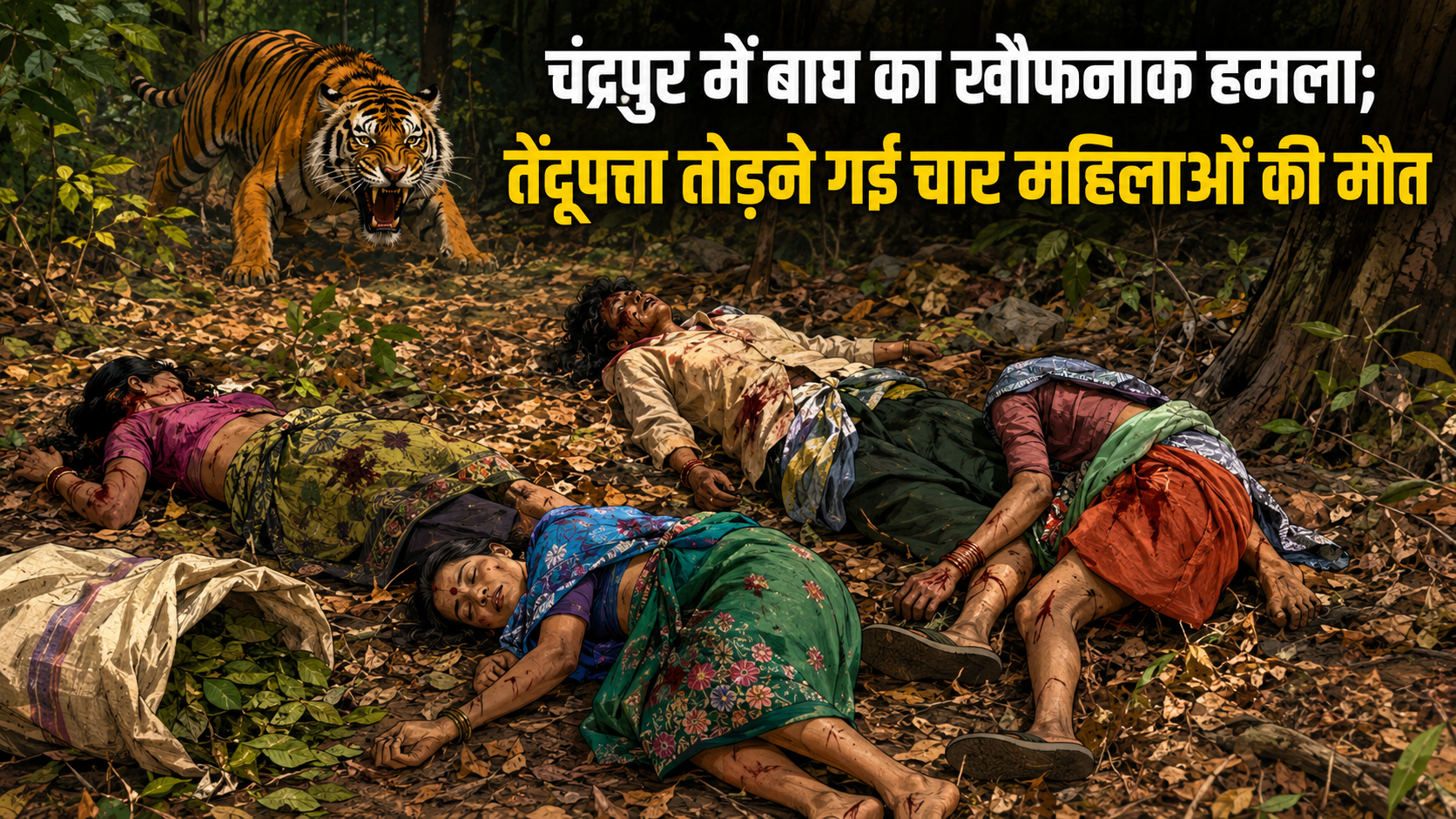 चंद्रपुर में बाघ का खौफनाक हमला; तेंदूपत्ता तोड़ने गई चार महिलाओं की मौत